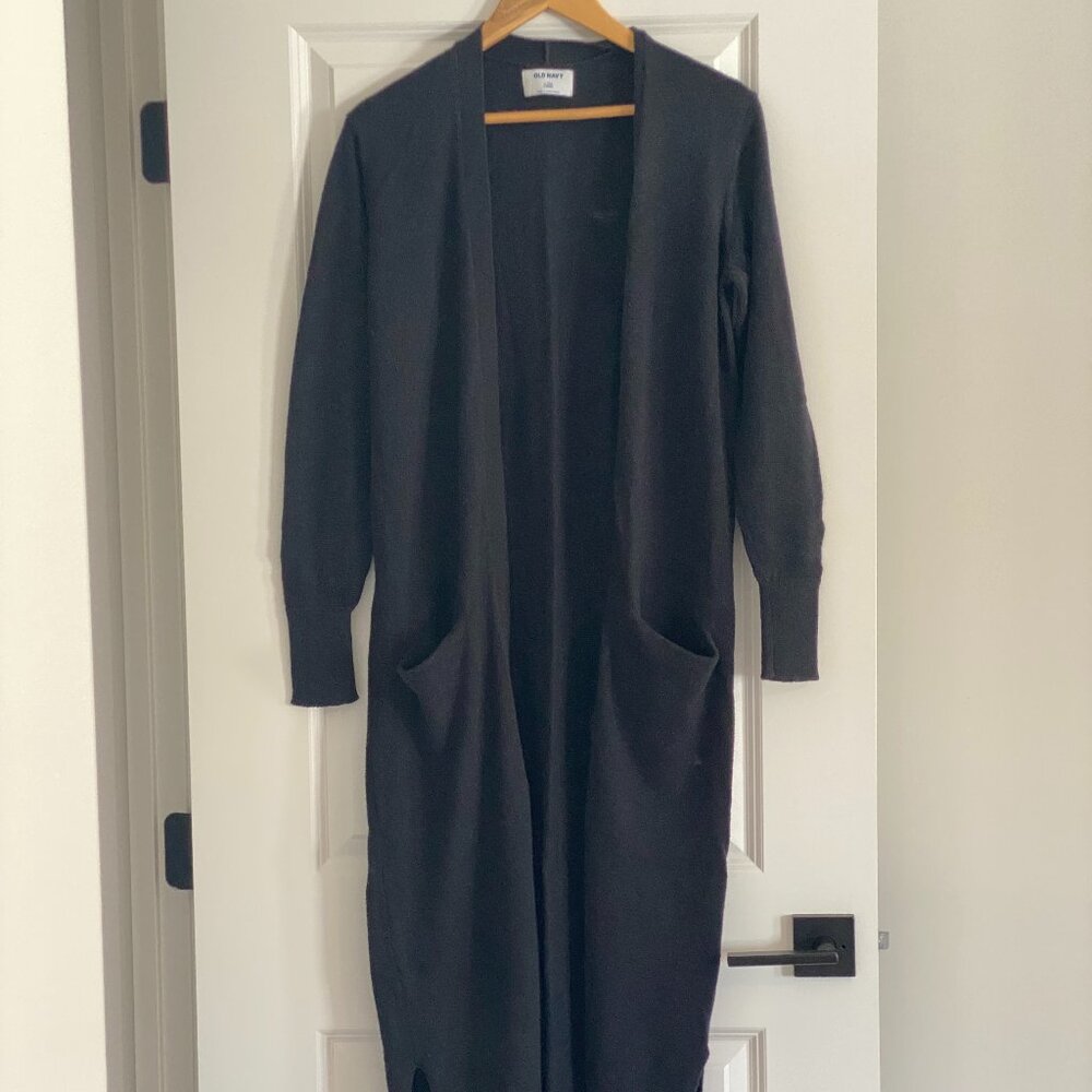 Old Navy Longline Open Front Cardigan – Black Knit Longline Sweater